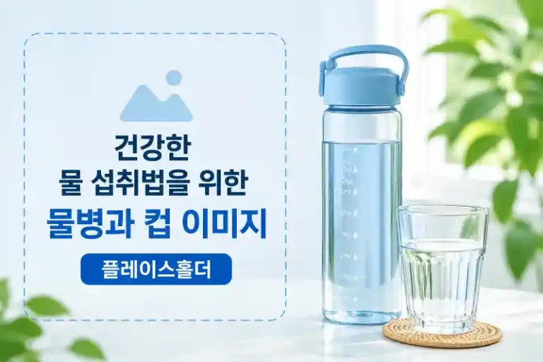건강한 물 섭취법을 위한 물병과 컵 이미지
