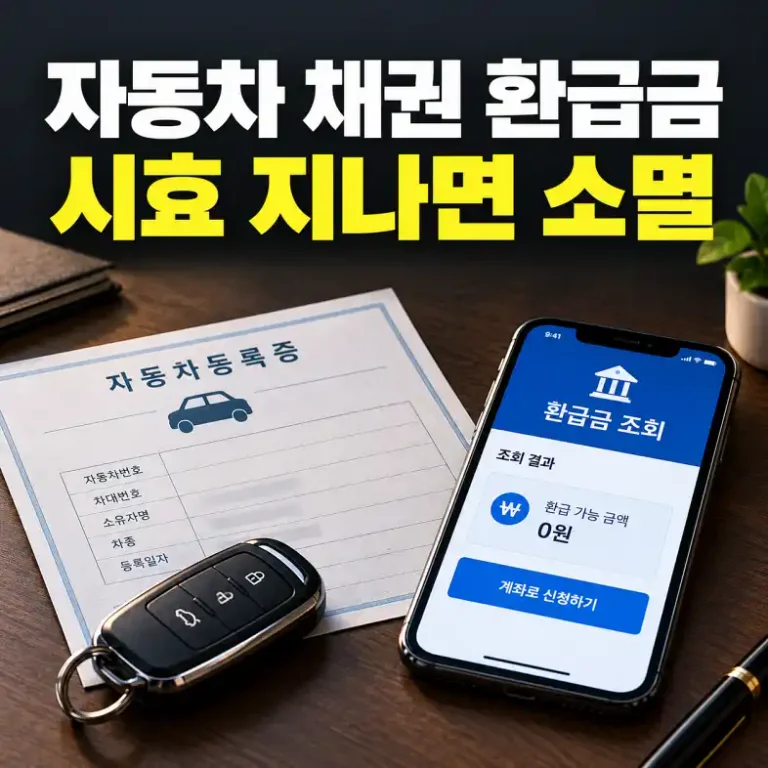 자동차 등록 시 매입한 지역개발채권 환급금을 은행 앱으로 조회하는 모습