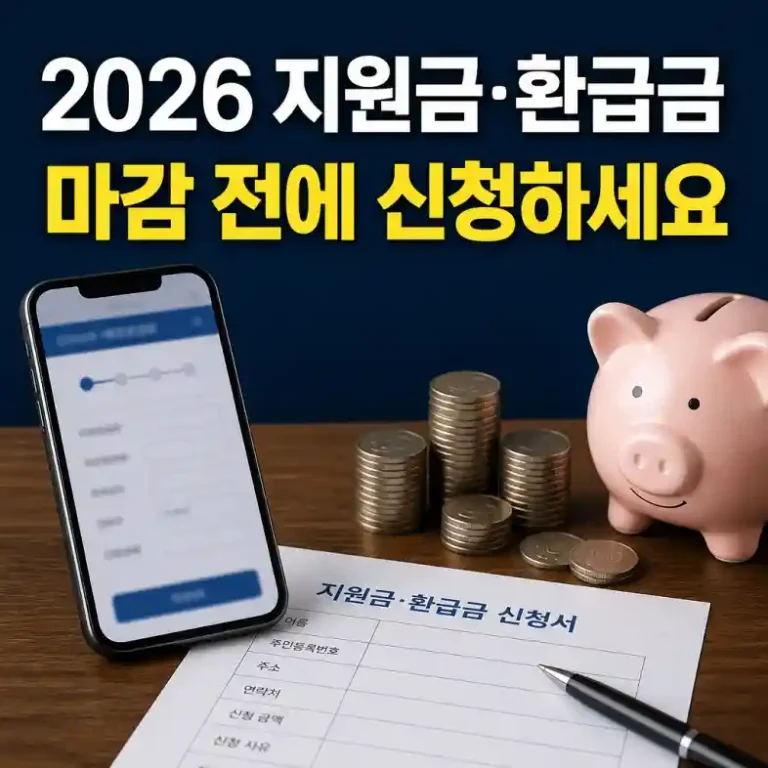 2026 지원금·환급금 신청 — 신청서와 스마트폰으로 마감 전 근로장려금을 확인하는 장면