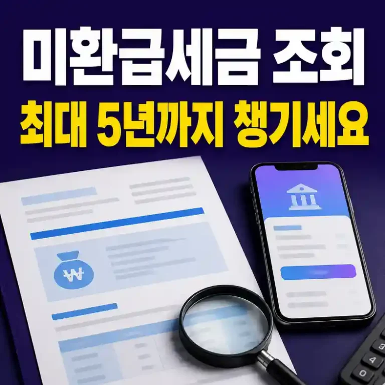 홈택스에서 미환급세금 국세환급금을 조회하고 최대 5년 기한을 확인하는 모습