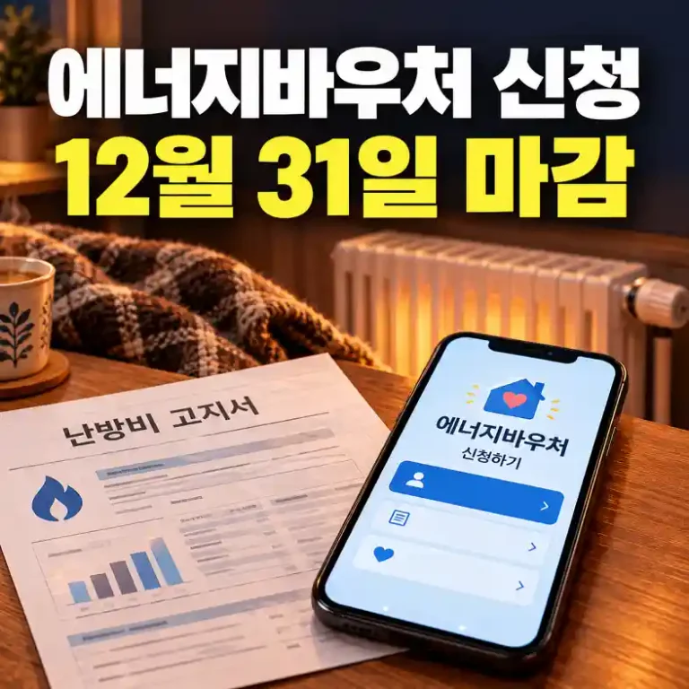 에너지바우처 신청을 위해 난방비 고지서와 복지로 신청 화면을 확인하는 모습