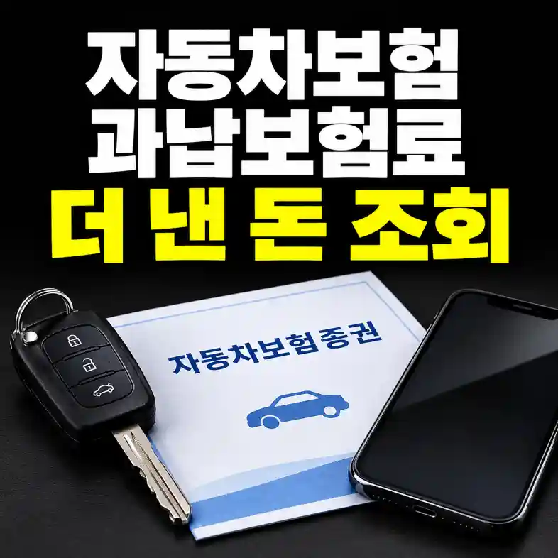 자동차보험 과납보험료 환급 조회를 위해 스마트폰과 보험증권, 자동차 열쇠를 함께 확인하는 모습
